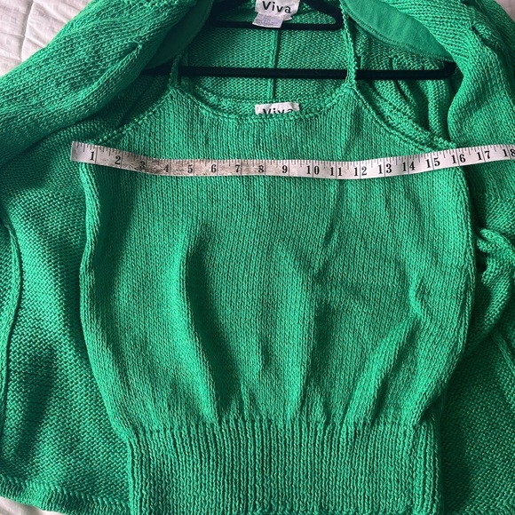 Vintage 80s Hand Knit Green Pearl Embellished Elegant Twinset S/M - Picture 15 of 16